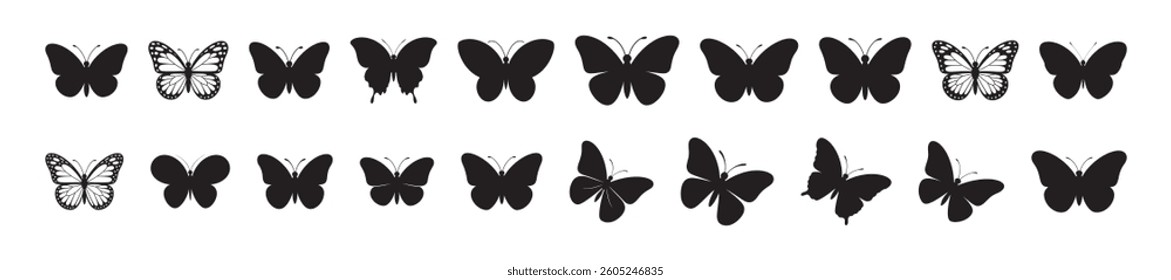 set of butterfly icon vector isolated on white background