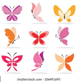 set of butterfly icons, isolated vector illustration