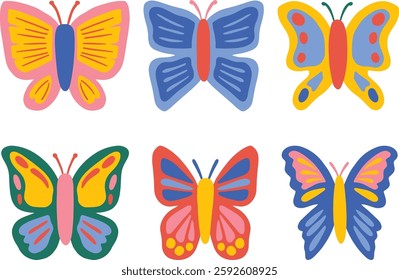 set of butterfly illustrations with different colors and shapes