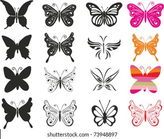 set butterfly. Isolated on White Background. Vector illustration