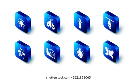 Set Butterfly, Larva insect, cocoon, Mite, Snail, Insect and Spider icon. Vector