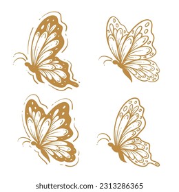 Set of butterfly line art clipart, outline hand drawn aesthetic butterfly illustration collection