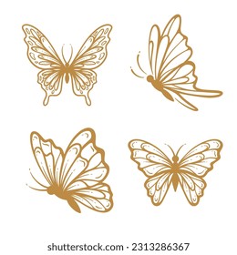 Set of butterfly line art clipart, outline hand drawn aesthetic butterfly illustration collection