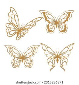 Set of butterfly line art clipart, outline hand drawn aesthetic butterfly illustration collection