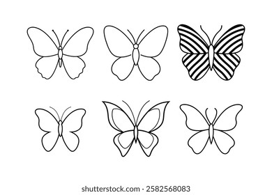 Set of a butterfly line art simple vector design