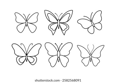 Set of a butterfly line art simple vector design
