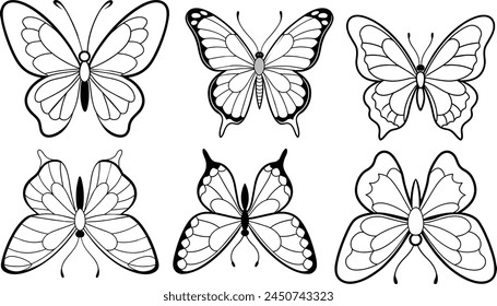 Set of Butterfly Line art vector illustration