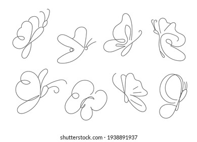 Set of Butterfly line doodle isolated on white background