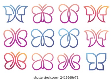 Set of butterfly logo design . Butterfly line drawing . vector illustration