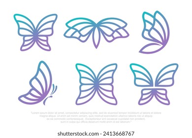 Set of butterfly logo design . Butterfly line drawing . vector illustration