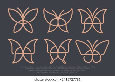 Conjunto de diseño del logo de la mariposa . Dibujo de línea de mariposa. ilustración vectorial
