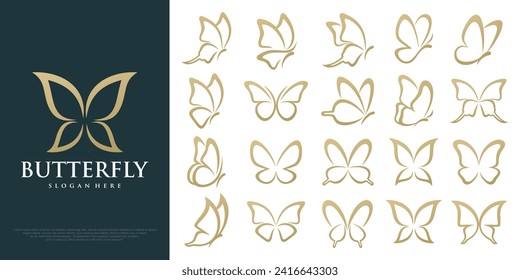 set of Butterfly logo. Luxury line logotype design. Butterfly symbol logotype. Vector illustration