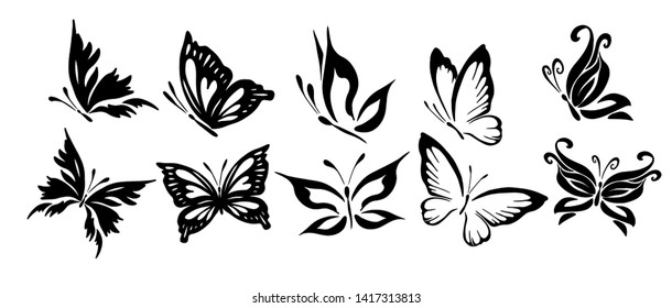 Set Butterfly logo. Silhouette of abstract butterfly. Vector illustration