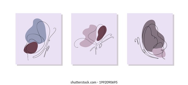 Set of butterfly logos in a minimalist one line drawing style. Vector icons of butterfly for logo, card, banner, poster flyer. Abstraction of butterflies in a continuous one-line art style drawing