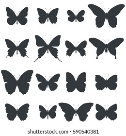 Set of butterfly shapes isolated on white background. Vector illustration.