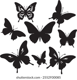 Set of butterfly silhouette illustration on a white background vector.