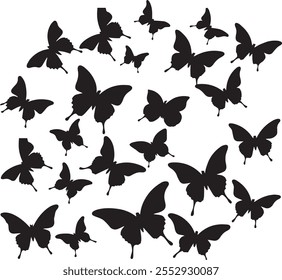 Set of butterfly silhouette illustration on a white background vector.