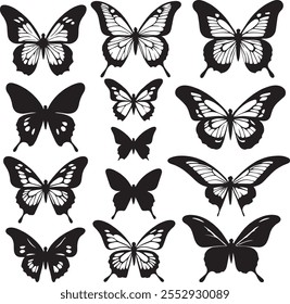 Set of butterfly silhouette illustration on a white background vector.