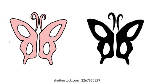set of butterfly silhouette vector set. animal, animals, insect, butterfly, fly, wing, garden, park, nature, collection, clipart, doodle, simple, sticker, pink, white, black, vector illustration