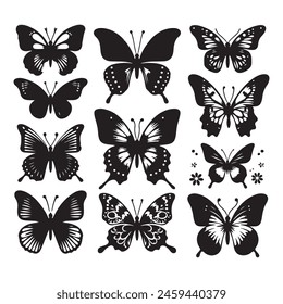 set of butterfly silhouette vector illustration white background