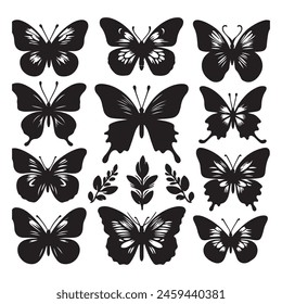 set of butterfly silhouette vector illustration white background