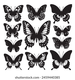 conjunto de silueta de mariposa Ilustración vectorial fondo blanco