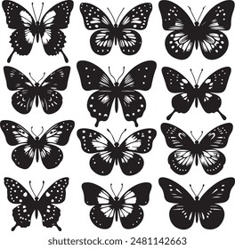 set of butterfly silhouette vector illustration