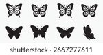 Set of butterfly silhouette vector illustrations on a white background.
