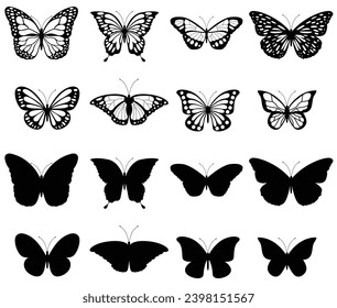 Set of butterfly silhouette. Vector Illustrations. Butterfly black silhouette.