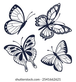 set of butterfly silhouette vector illustrations