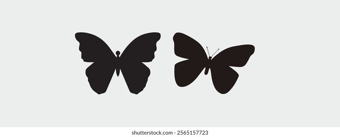 Set of butterfly silhouette vector illustrations on a white background.