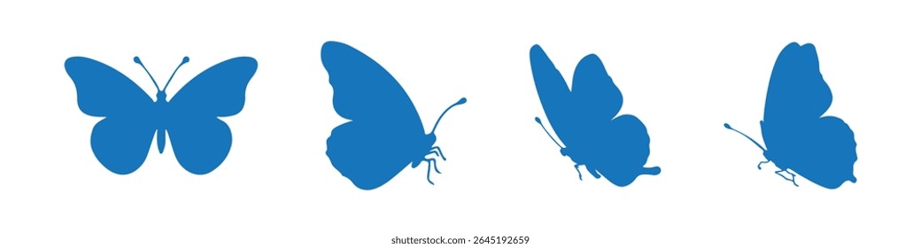 Conjunto de ilustrações de vetor de silhueta de borboleta em um fundo branco.