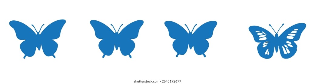 Conjunto de ilustrações de vetor de silhueta de borboleta em um fundo branco.