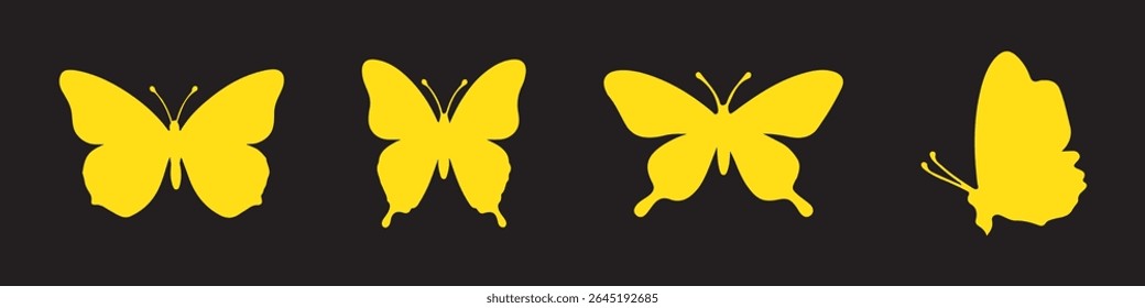 Conjunto de ilustrações de vetor de silhueta de borboleta em um fundo branco.