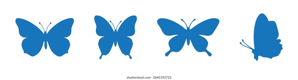 Conjunto de ilustrações de vetor de silhueta de borboleta em um fundo branco.