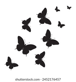 Set of butterfly silhouettes. Butterflies flying vector icon