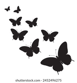 Set of butterfly silhouettes. Butterflies flying vector icon