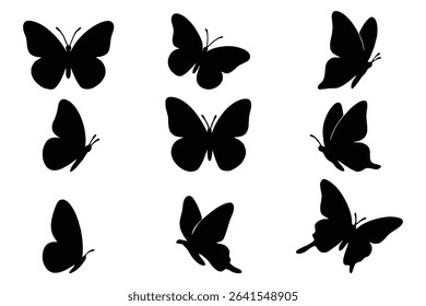 Set of Butterfly Silhouettes Elegant Insect Vector Collection