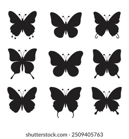set of butterfly silhouettes isolated on a white background 
