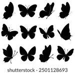 Set of butterfly silhouettes. isolated vector on white background.