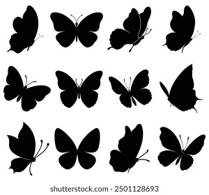 Set of butterfly silhouettes. isolated vector on white background.