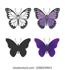 Set of butterfly silhouettes. isolated vector on white background. Butterfly silhouette vector illustration art design. Insects butterfly outline, tattoo, coloring, vector
Logo icon.