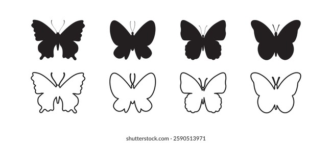 Set of butterfly silhouettes. isolated vector on white background.