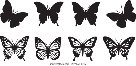 Set of butterfly silhouettes. isolated vector on white background.
