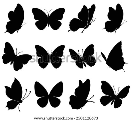 Set of butterfly silhouettes. isolated vector on white background.