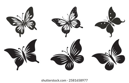 Set of butterfly silhouettes.  vector illustration on white background.