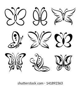 Set of butterfly silhouettes vector llustration isolated on white background