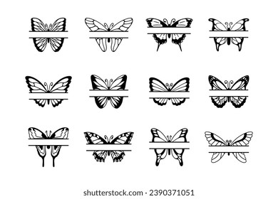 Set of Butterfly Split Monogram Illustration