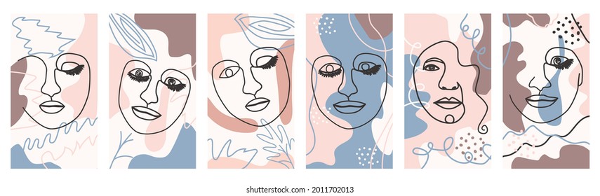 Set of butterfly Surreal Faces Continuous line, faces and hairstyle, fashion concept, woman beauty minimalist, illustration pretty sexy. Contemporary portrait