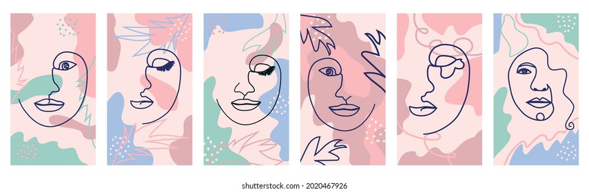 Juego de mariposa Rostros surrealistas línea continua, caras y peinado, concepto de moda, mujer belleza minimalista, ilustración bastante sexy. Retrato contemporáneo